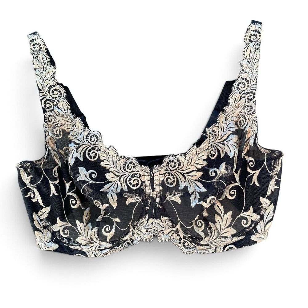 Soma Intimates Bra Sheer Black Floral Embroidered Soft Cup Underwire 40D